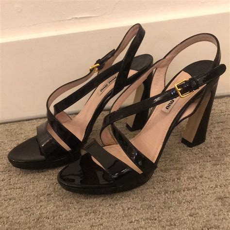 Miu Miu Vernice Strappy Leather Slingback Sandals 